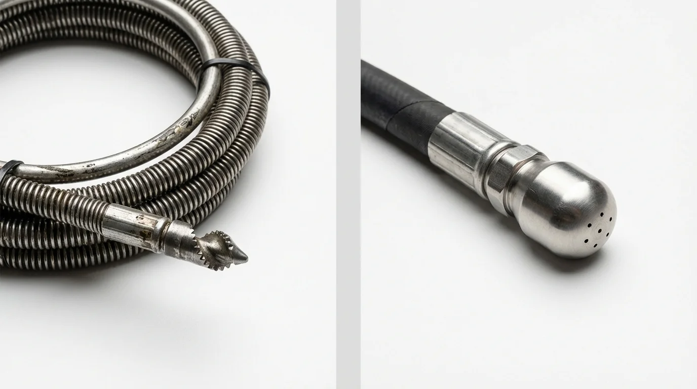 Drain snake cable and hydro jetting nozzle used for drain cleaning in Henryetta, OK