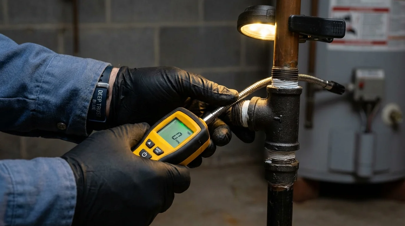 Gas leak detection with electronic sniffer by Johns Plumbing LLC in Henryetta